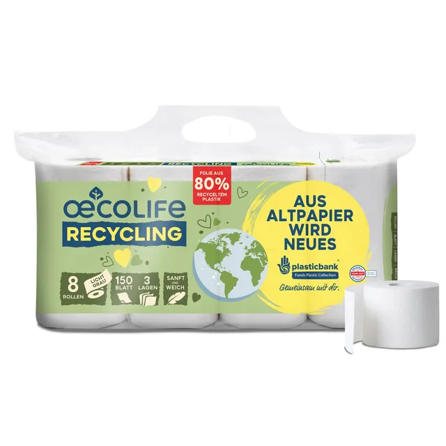 oecolife-recycling-toilettenpapier-8-rollen-3-lagig-blauer-engel image 1