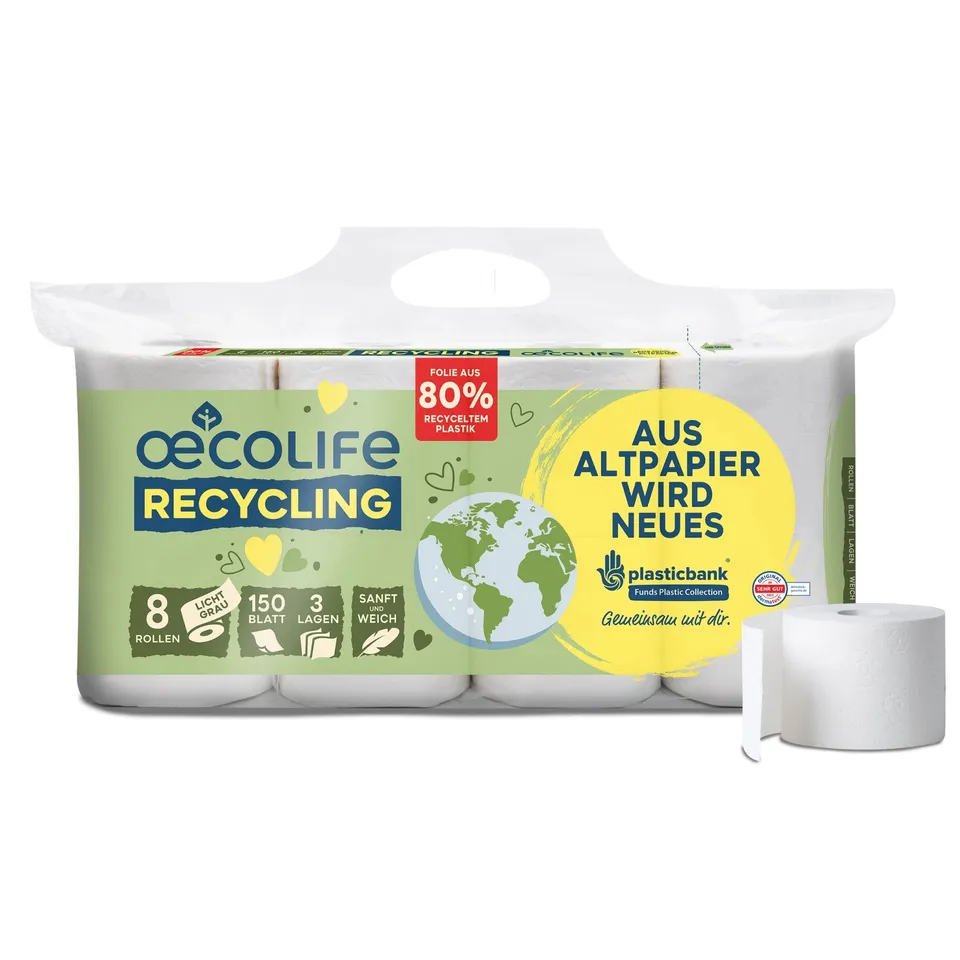 oecolife-recycling-toilettenpapier-8-rollen-3-lagig-blauer-engel image 1