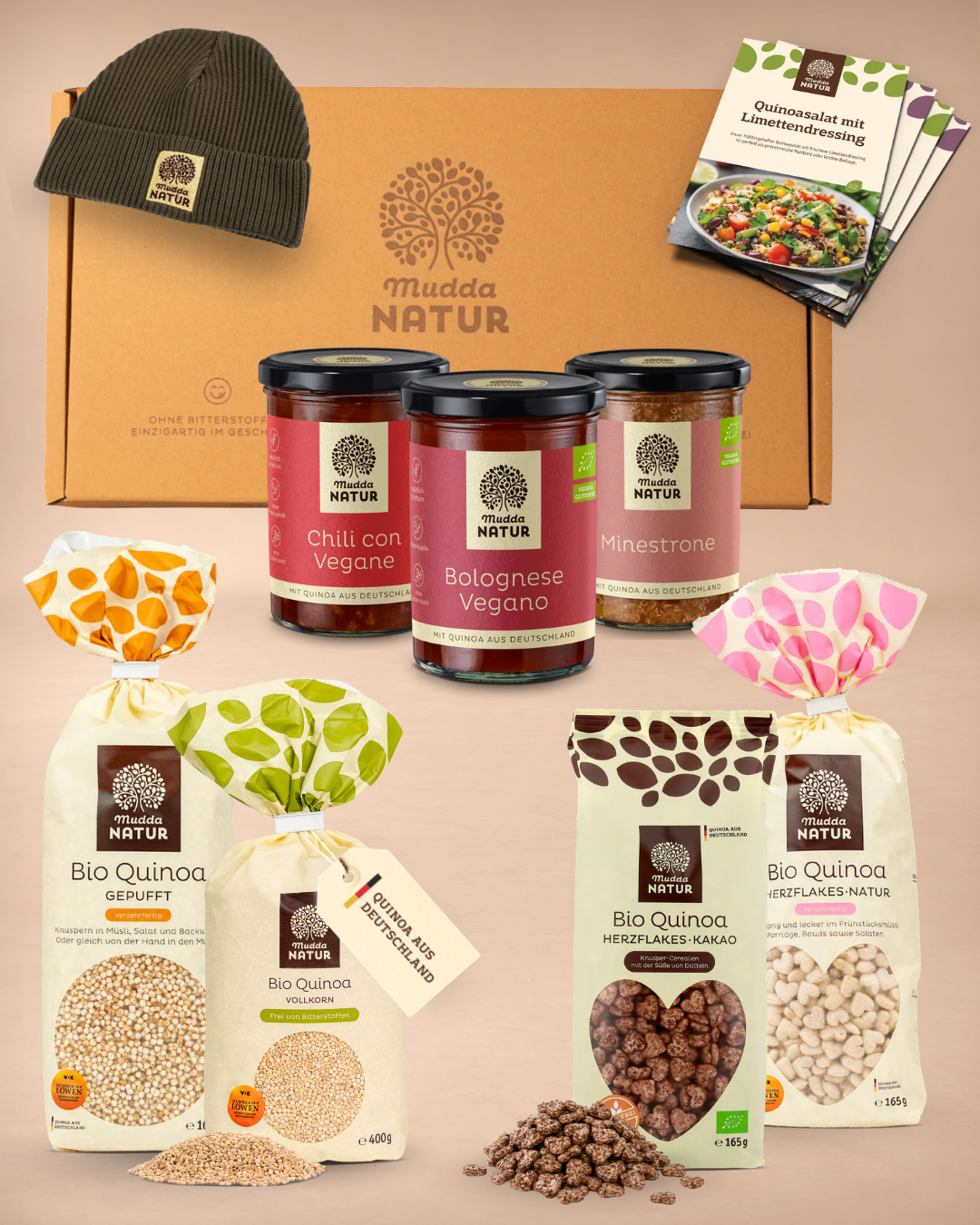 mudda-beh-tet-von-herzen-bio-quinoa-geschenkset-m-tze-sand image 2